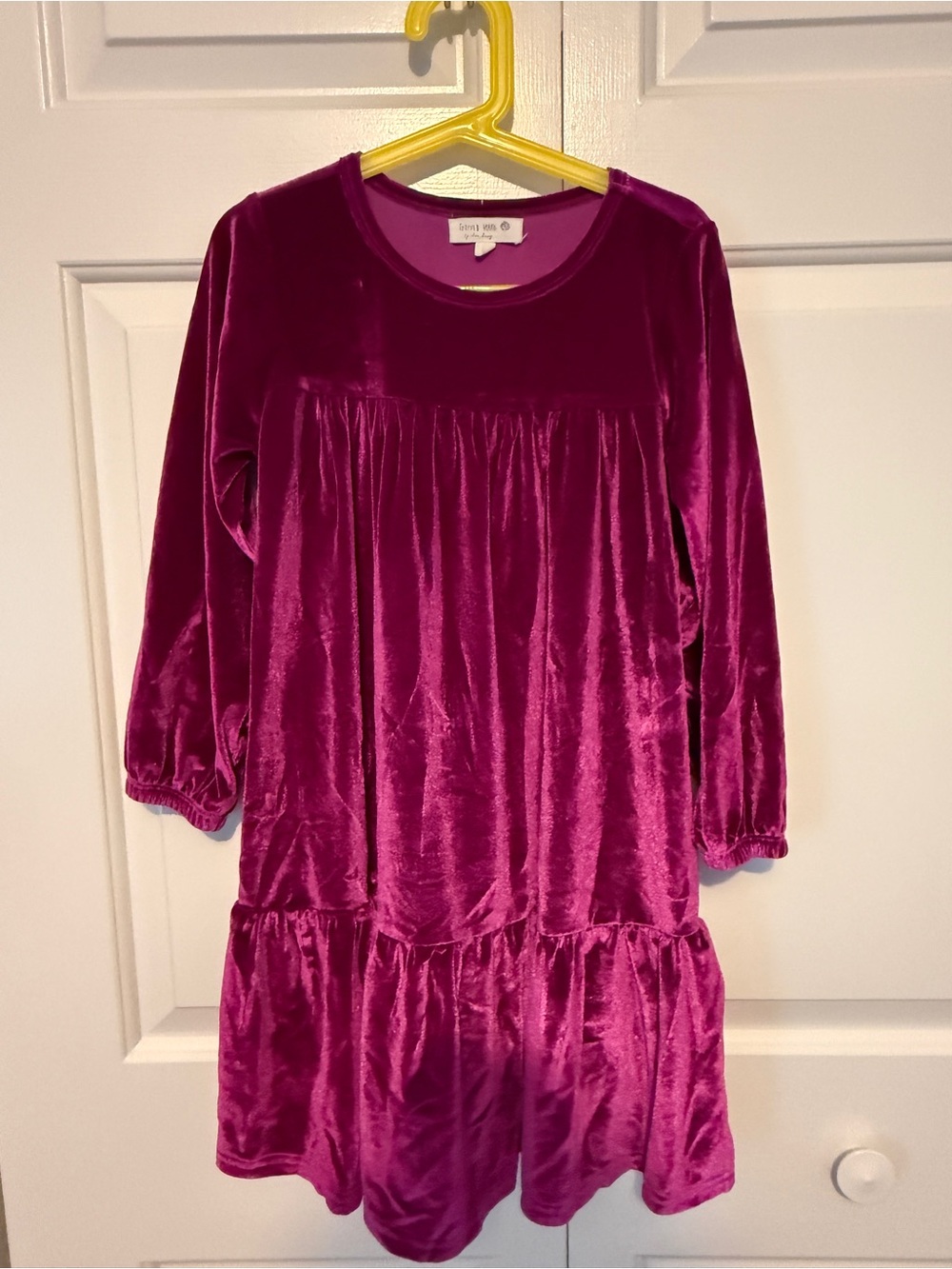 Forever Young Velvet Tiered Long Sleeve Dress - Fuchsia